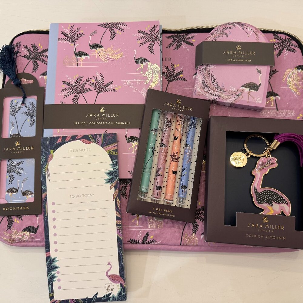 Sara Miller London Ostrich Print Laptop Sleeve and Stationary Set